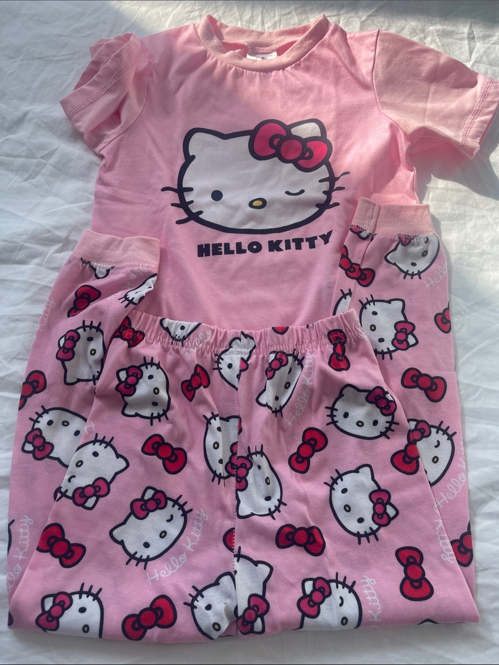 Hello Kitty Pink Short Sleeve Pajama Set with Allover Character Print